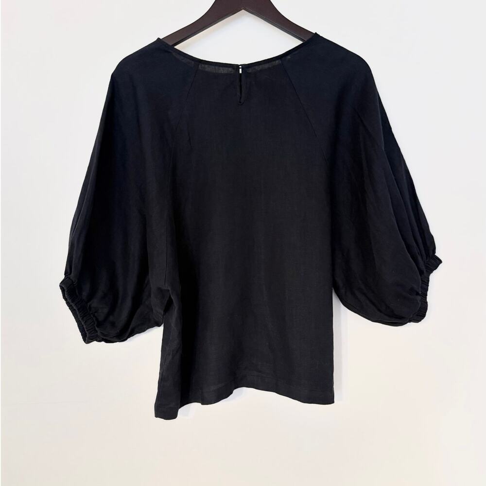 Lanhtropy Black Linen Balloon Sleeve Top - Picture 3 of 4
